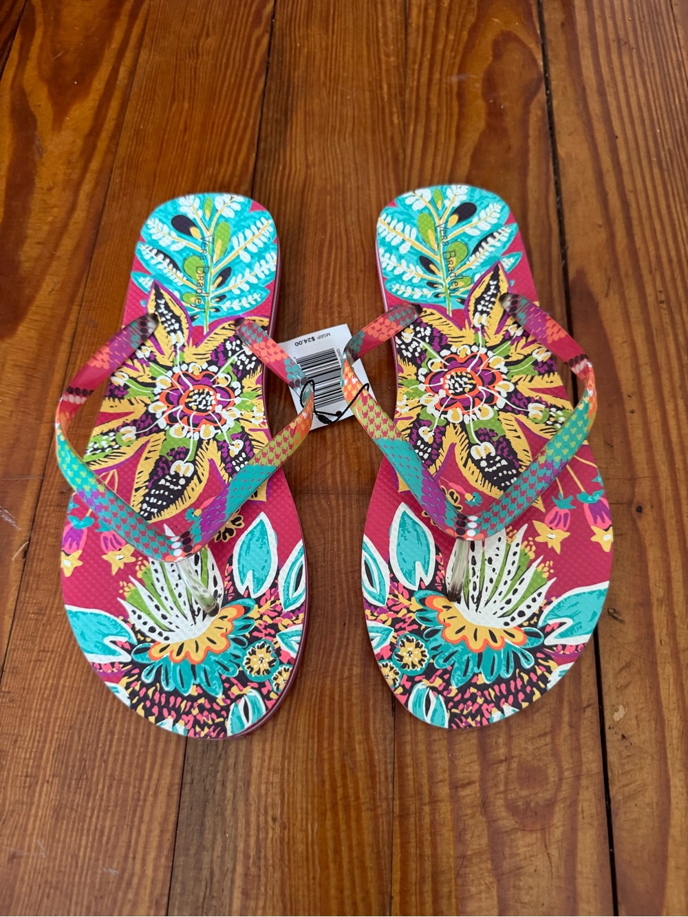 Vera Bradley Vibrant Floral Pink & Teal Women's Flip Flops